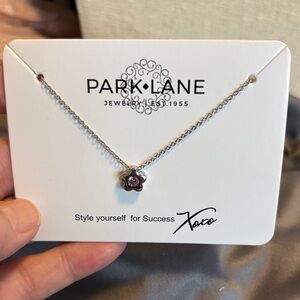 Park Lane Silver Necklace with pink Floral Accent